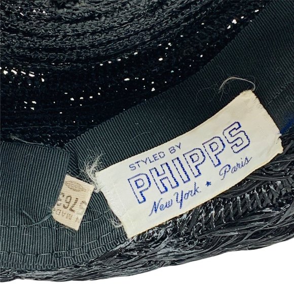 Vintage 1950s Round Black Straw Hat Rhinestone Fly Detail Styled by Phipps main image 13